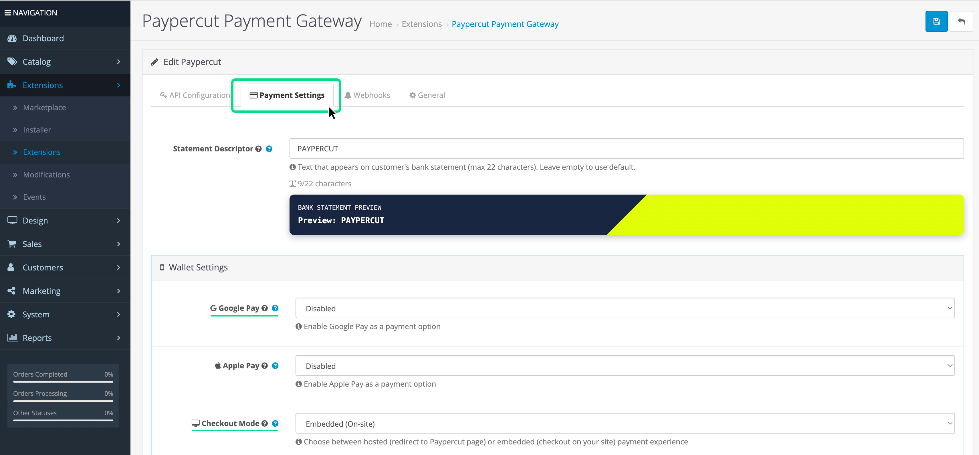 Payment settings